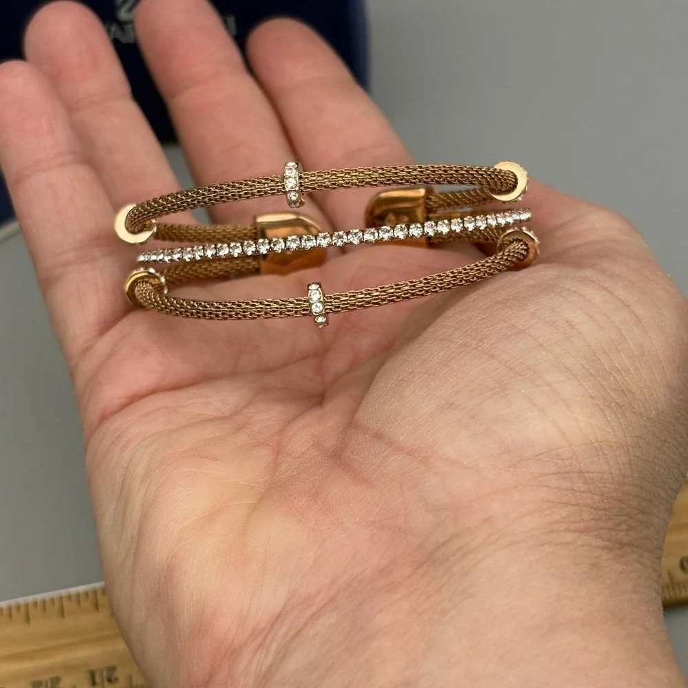 Swarovski Bracelet Cuff Crystals Flexible Mesh Small Rose Gold Plated